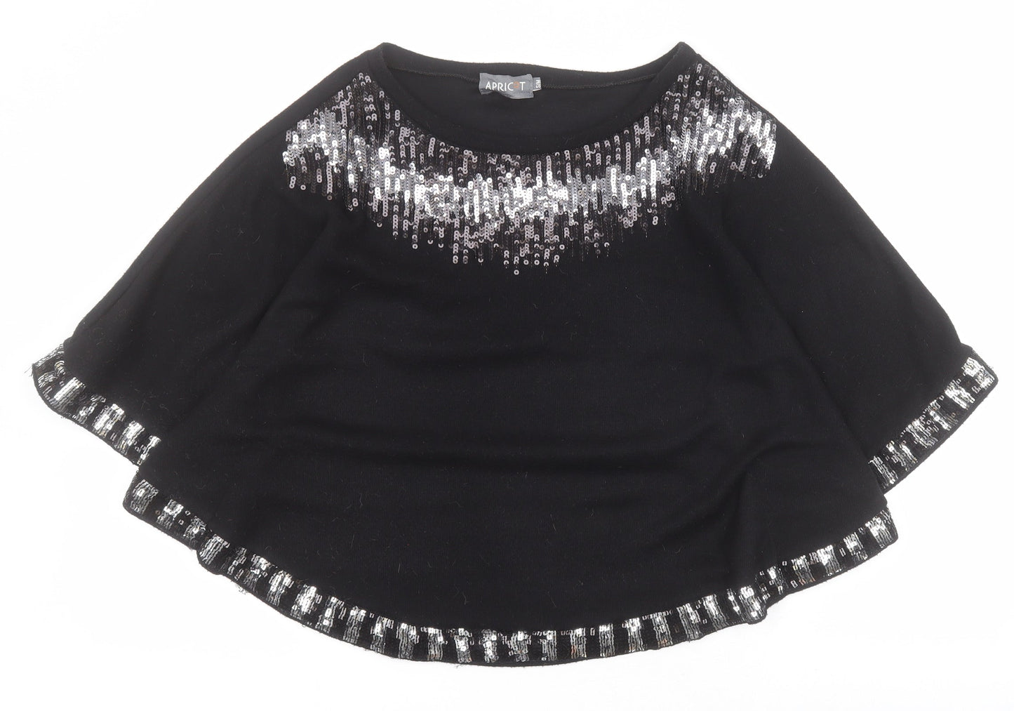 Apricot Womens Black Round Neck  Cotton Pullover Jumper Size S