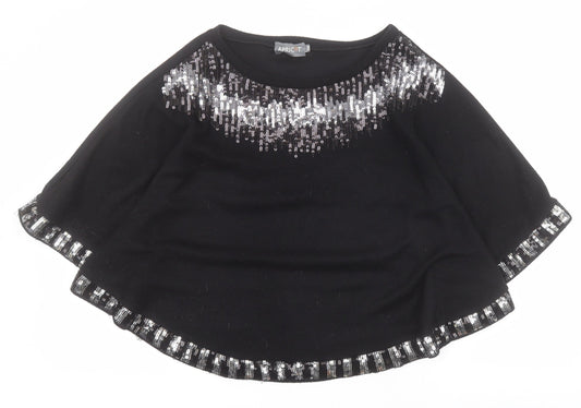 Apricot Womens Black Round Neck  Cotton Pullover Jumper Size S