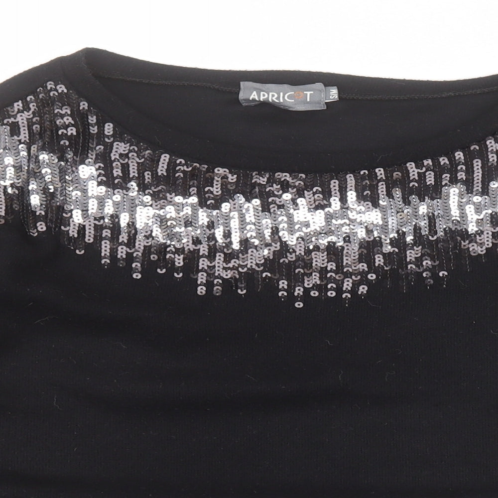 Apricot Womens Black Round Neck  Cotton Pullover Jumper Size S