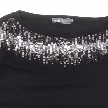 Apricot Womens Black Round Neck  Cotton Pullover Jumper Size S