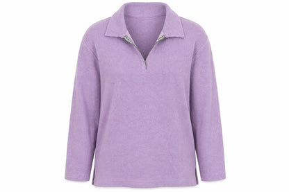 Front view of Debenhams women’s purple high neck polyester jumper, size UK 12