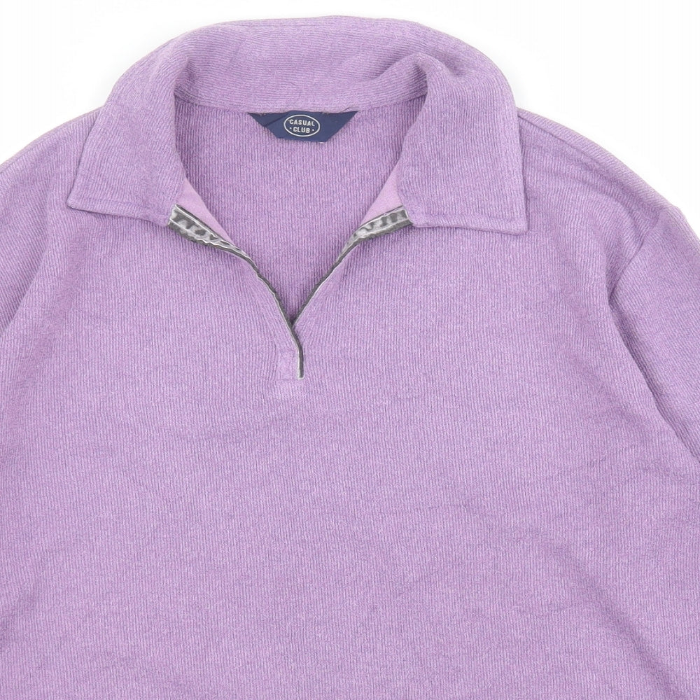 Close-up detail of Debenhams women’s purple high neck polyester jumper, size UK 12