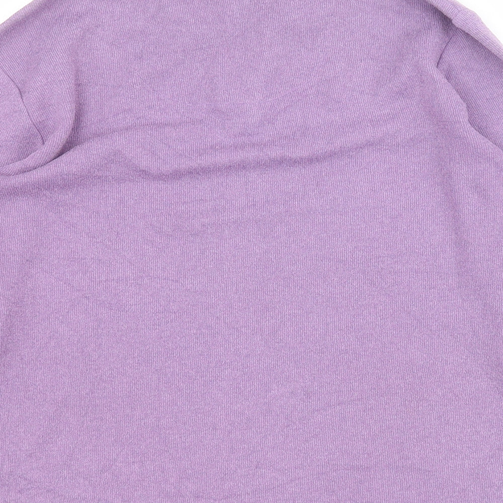 Brand and care label for Debenhams women’s purple high neck polyester jumper, size UK 12