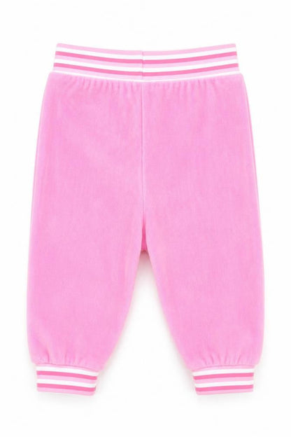 Front view of Dunnes Baby Pink Cotton Jogger Trousers, size 6-9, Months Pullover