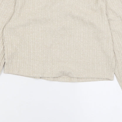 Primark Womens Beige  Viscose Cropped T-Shirt Size M V-Neck