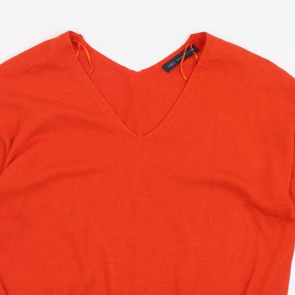 Marks and Spencer Womens Orange V-Neck  Viscose Pullover Jumper Size 12
