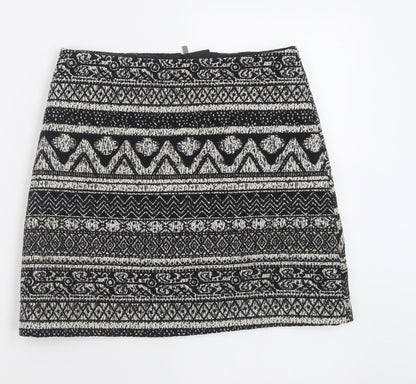 George Womens Black Geometric Polyacrylate Fibre A-Line Skirt Size 8   Zip