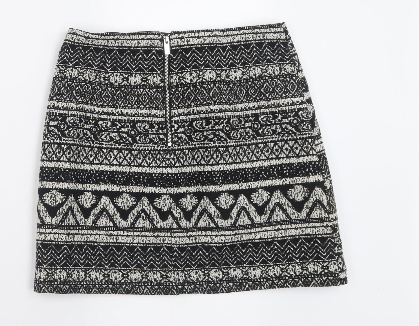 George Womens Black Geometric Polyacrylate Fibre A-Line Skirt Size 8   Zip