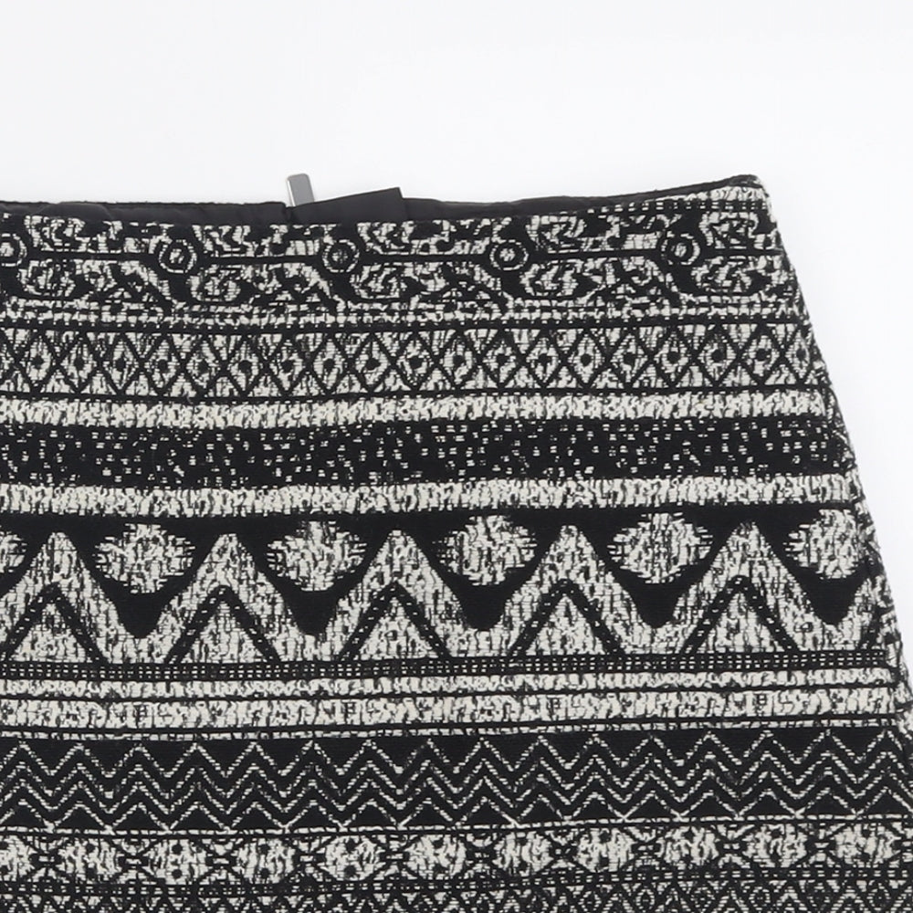 George Womens Black Geometric Polyacrylate Fibre A-Line Skirt Size 8   Zip