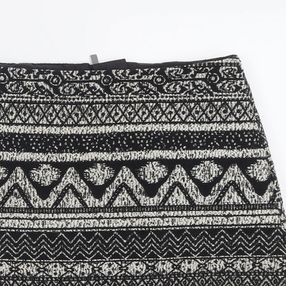 George Womens Black Geometric Polyacrylate Fibre A-Line Skirt Size 8   Zip