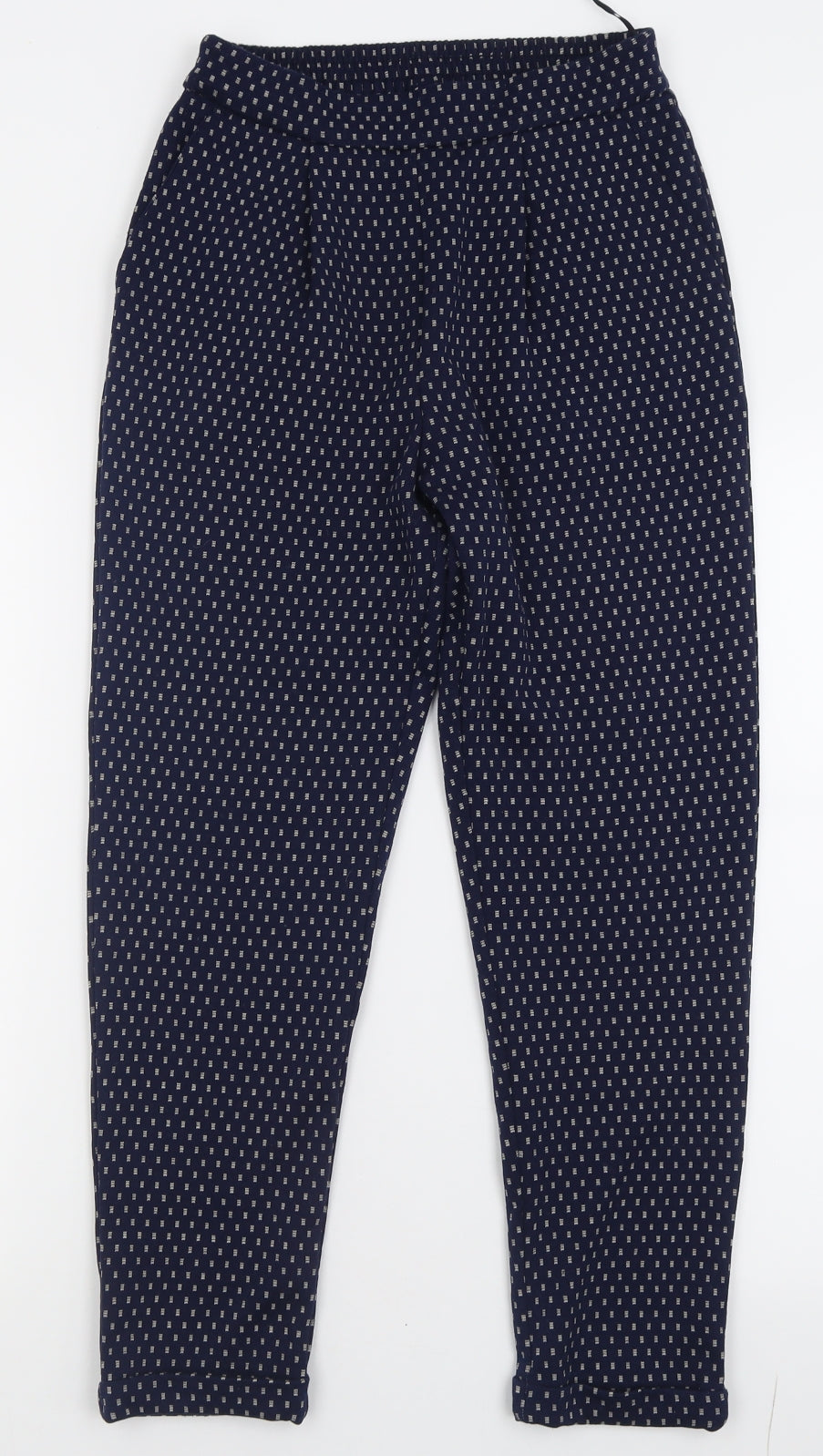 F&F Womens Blue Geometric Polyester Trousers  Size 8 L26 in Regular