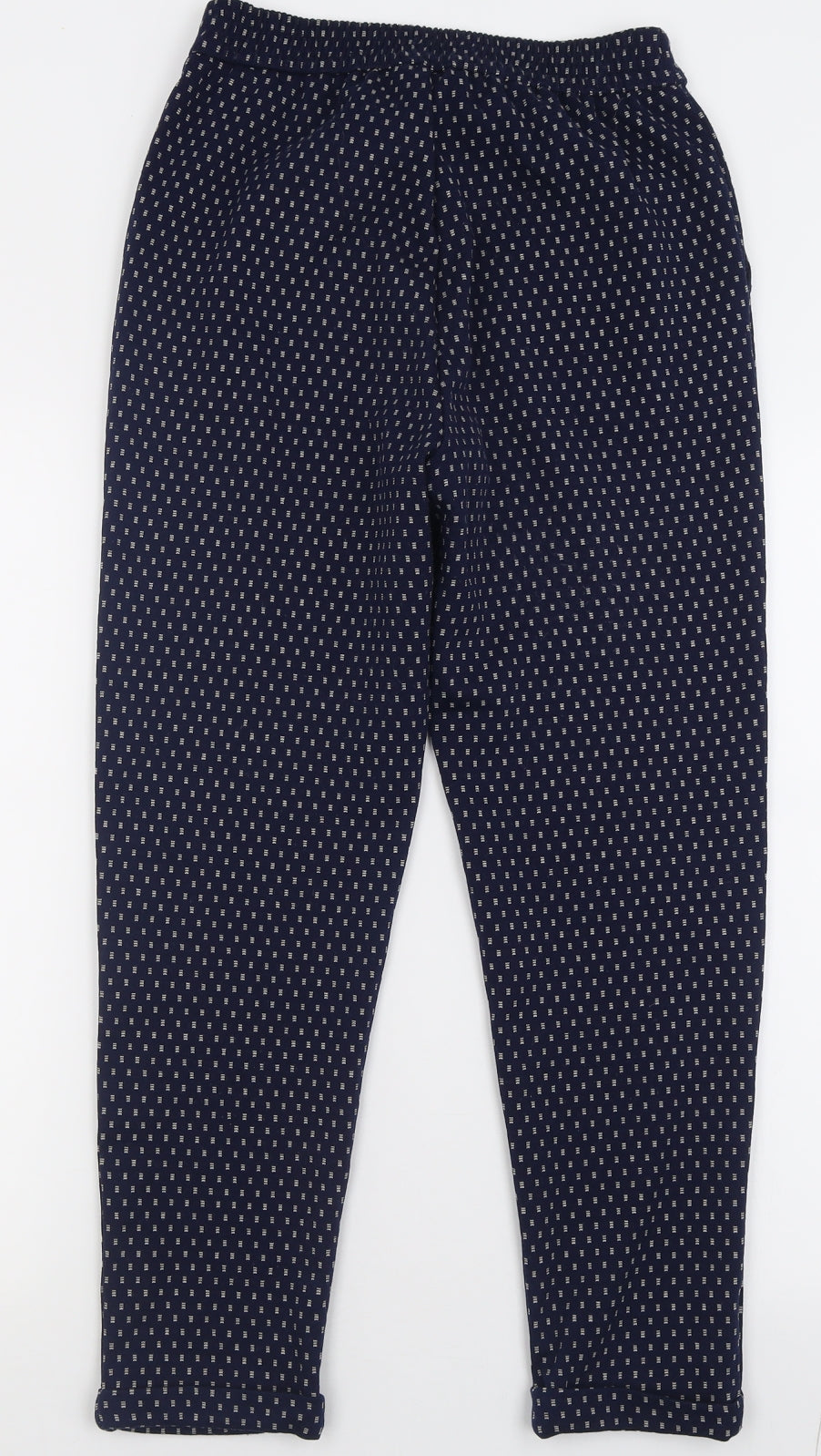 F&F Womens Blue Geometric Polyester Trousers  Size 8 L26 in Regular