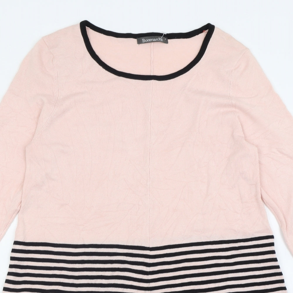 bonmarch Womens Pink Striped Viscose Jumper Dress  Size S  Crew Neck Pullover