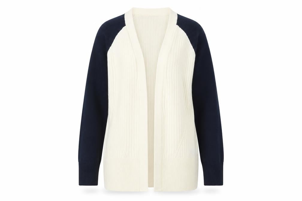 Front view of Marks & Spencer women’s ivory v-neck acrylic cardigan jumper, size XS