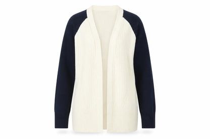 Front view of Marks & Spencer women’s ivory v-neck acrylic cardigan jumper, size XS