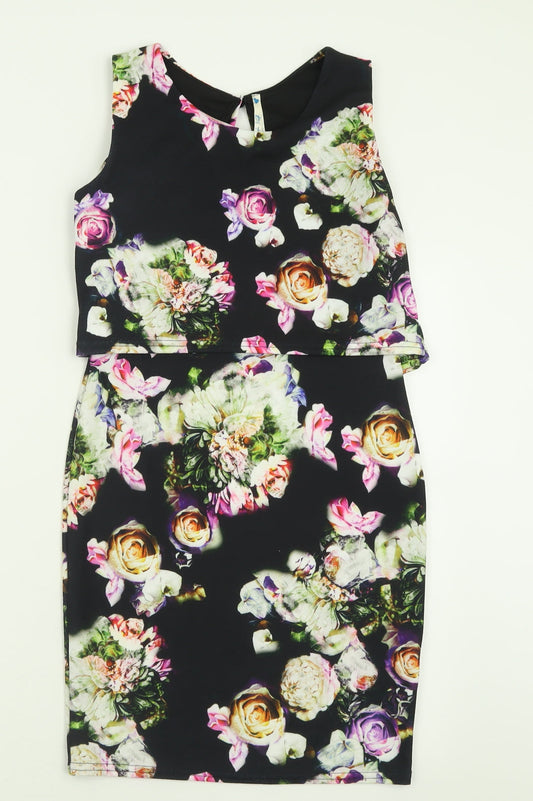 Blue Vanilla Womens Multicoloured Floral Polyester A-Line  Size XS  Crew Neck Pullover