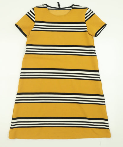 Stradivarius Womens Yellow Striped Polyester A-Line  Size M  Crew Neck Pullover