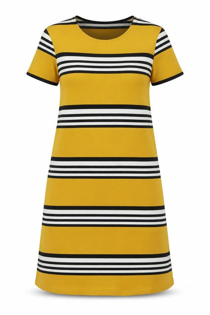Stradivarius Womens Yellow Striped Polyester A-Line  Size M  Crew Neck Pullover