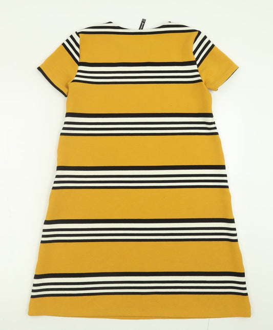 Stradivarius Womens Yellow Striped Polyester A-Line  Size M  Crew Neck Pullover