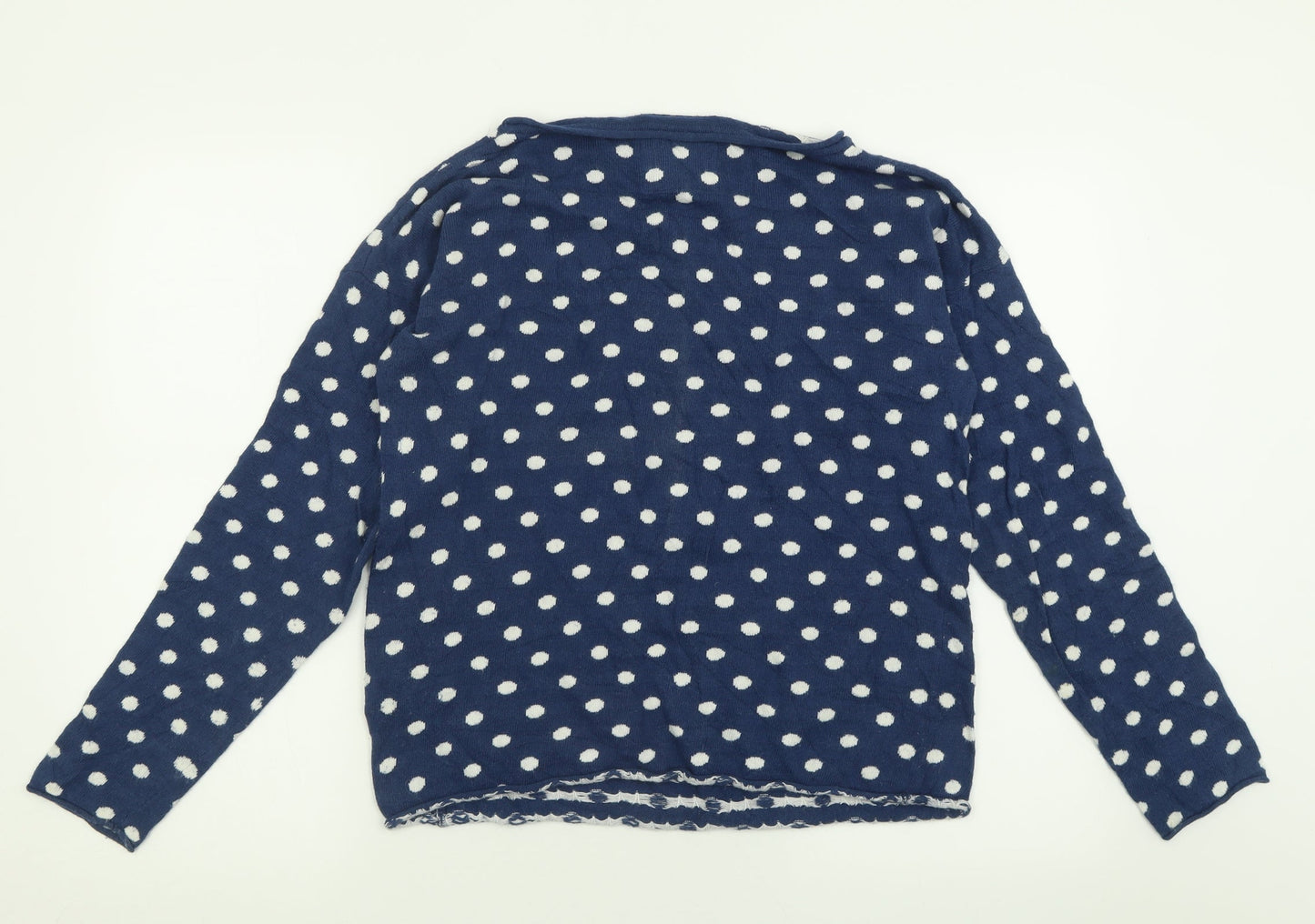 H&M Womens Blue Boat Neck Polka Dot Cotton Pullover Jumper Size S