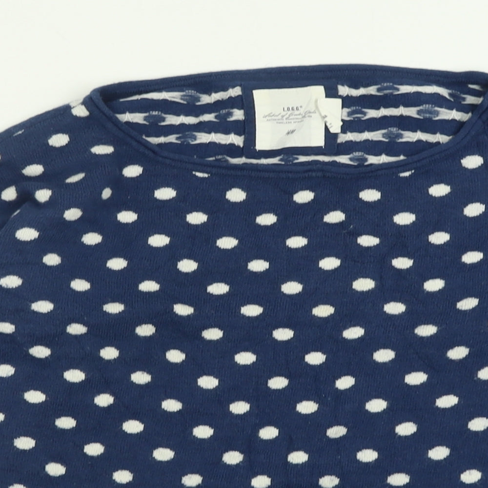 H&M Womens Blue Boat Neck Polka Dot Cotton Pullover Jumper Size S