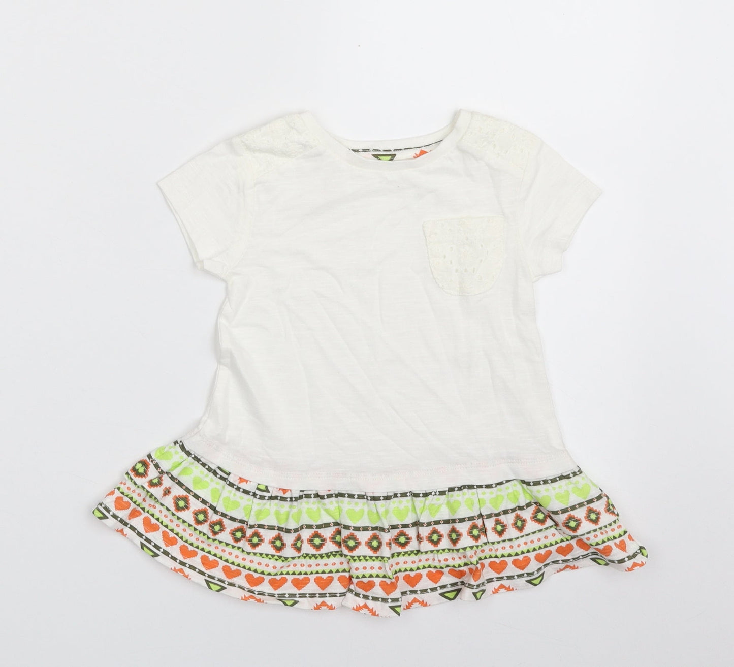 Dunnes Stores Girls White  100% Cotton Pullover T-Shirt Size 12-18 Months Crew Neck Pullover