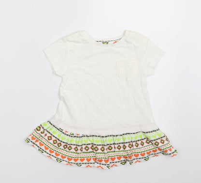 Dunnes Stores Girls White  100% Cotton Pullover T-Shirt Size 12-18 Months Crew Neck Pullover
