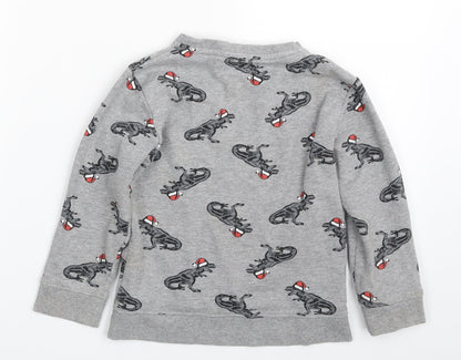 Urban Rascals  Boys Grey  Cotton Pullover Sweatshirt Size 5-6 Years  Pullover - Christmas- Dinosaur