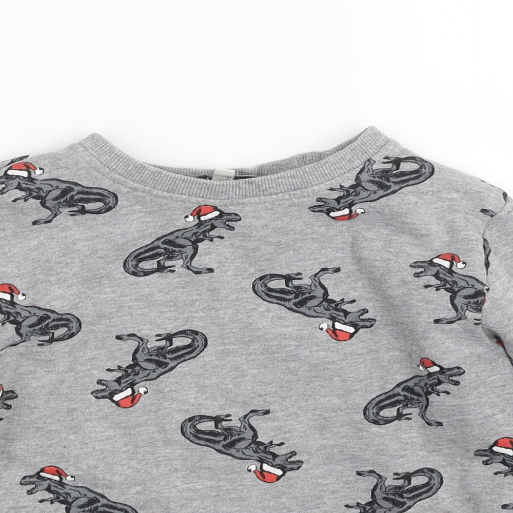 Urban Rascals  Boys Grey  Cotton Pullover Sweatshirt Size 5-6 Years  Pullover - Christmas- Dinosaur