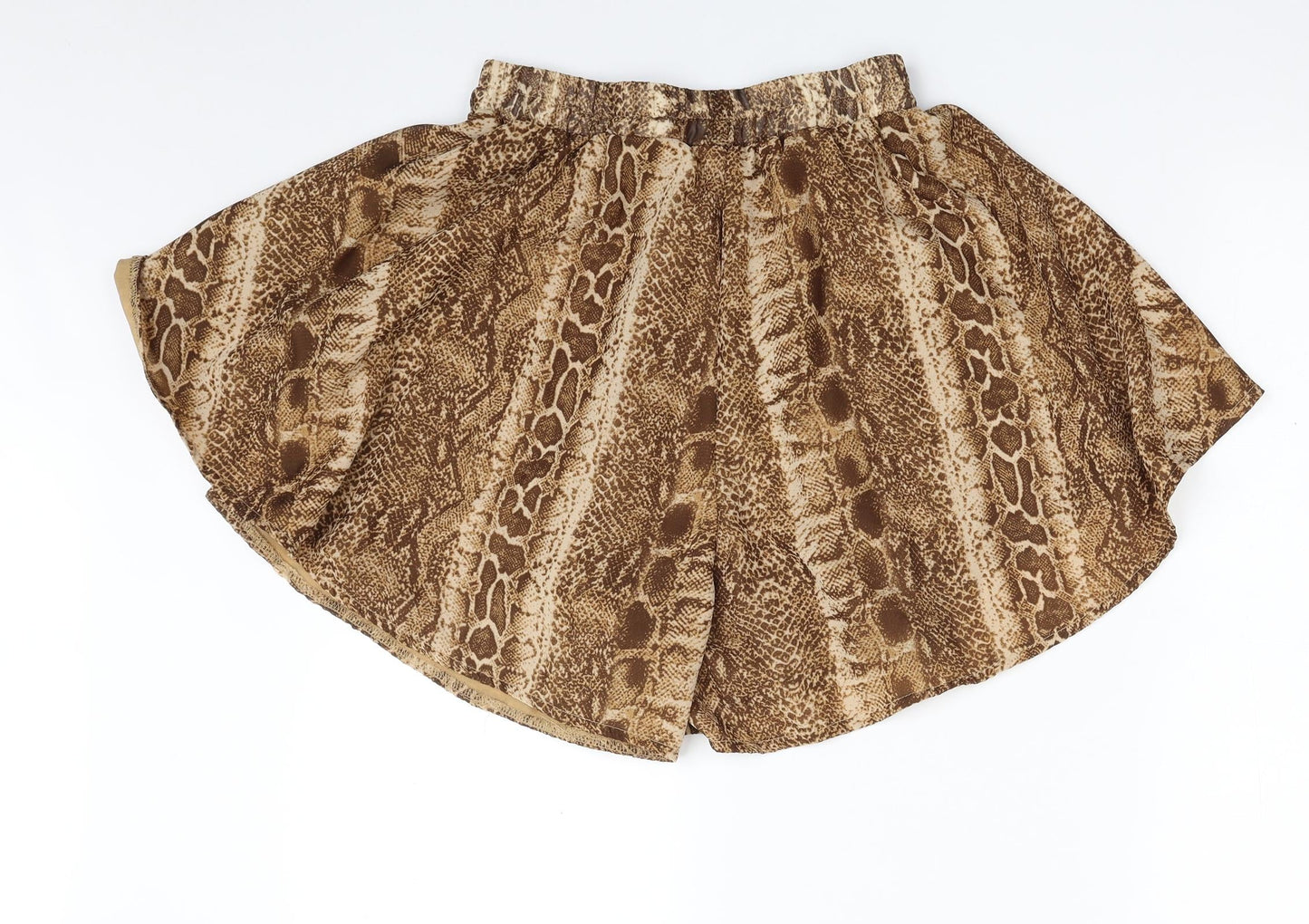 PRETTYLITTLETHING Womens Brown Animal Print Polyester Skimmer Shorts Size 8 L4 in Regular