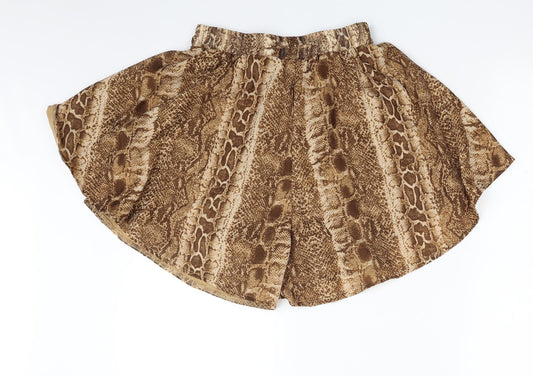 PRETTYLITTLETHING Womens Brown Animal Print Polyester Skimmer Shorts Size 8 L4 in Regular