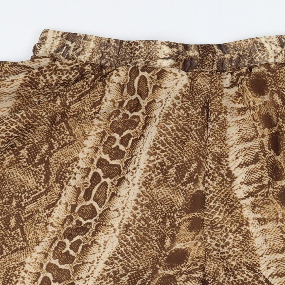 PRETTYLITTLETHING Womens Brown Animal Print Polyester Skimmer Shorts Size 8 L4 in Regular