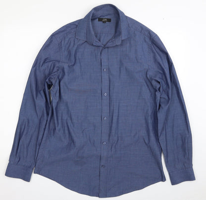 George Mens Blue  Polyester  Button-Up Size 16 Collared Button