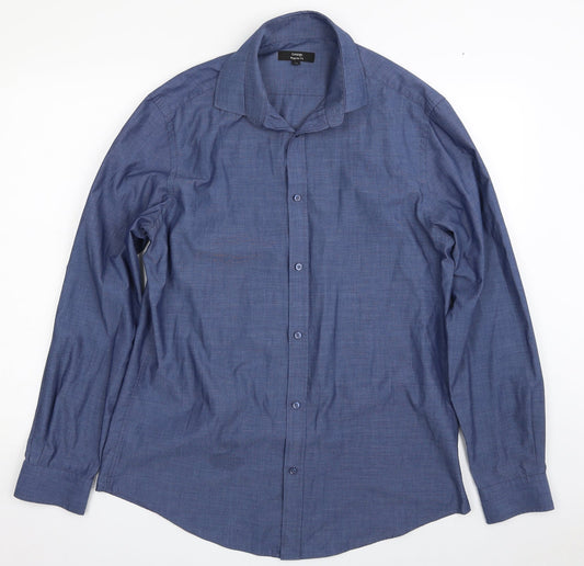 George Mens Blue  Polyester  Button-Up Size 16 Collared Button