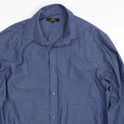 George Mens Blue  Polyester  Button-Up Size 16 Collared Button