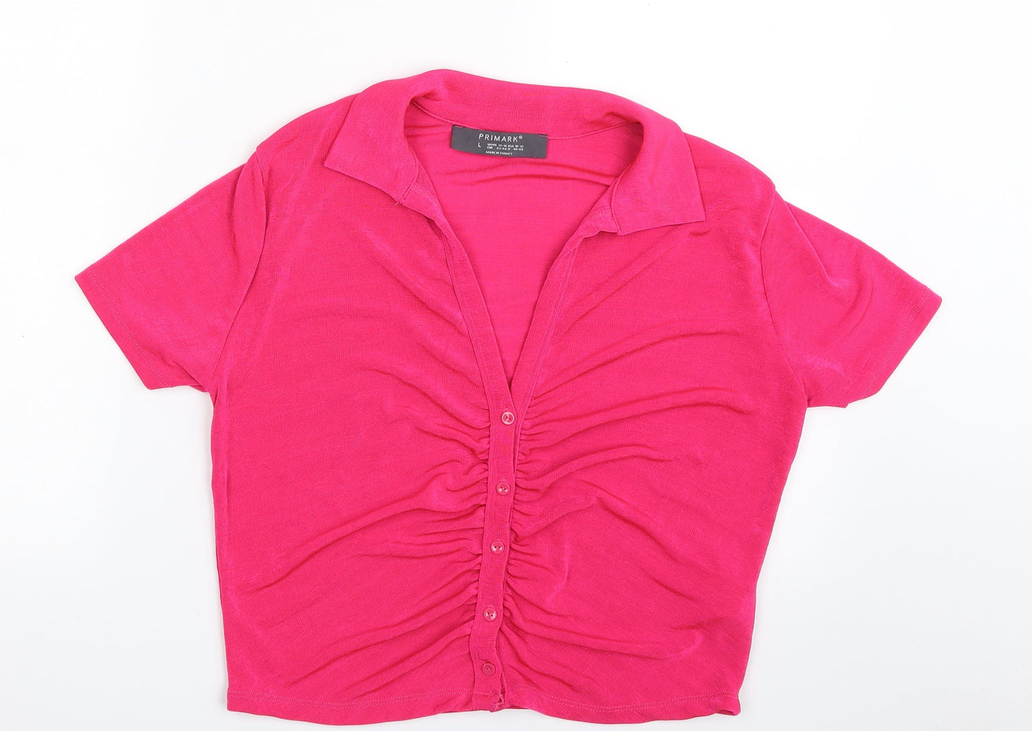 Primark Womens Pink  Polyester Basic Button-Up Size 14 Collared - Size 14-16