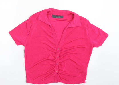 Primark Womens Pink  Polyester Basic Button-Up Size 14 Collared - Size 14-16