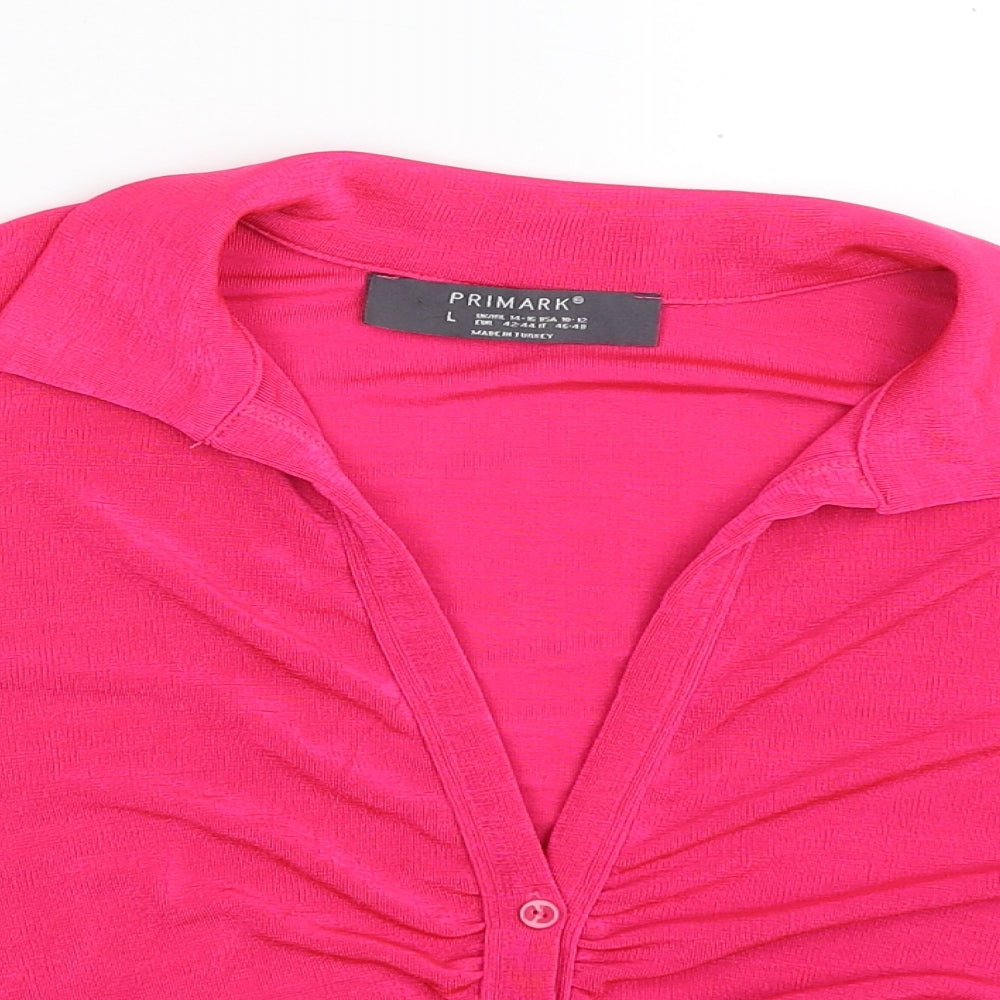 Primark Womens Pink  Polyester Basic Button-Up Size 14 Collared - Size 14-16