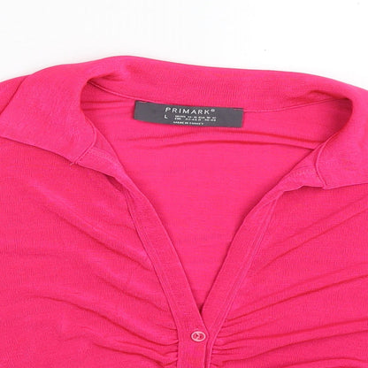 Primark Womens Pink  Polyester Basic Button-Up Size 14 Collared - Size 14-16