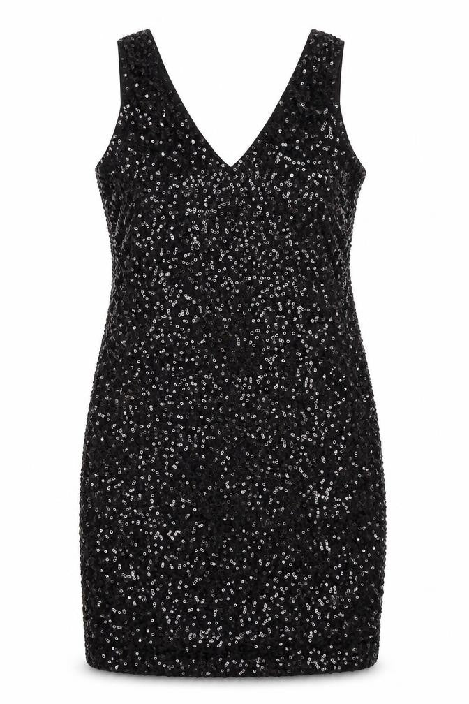 Front view of Kayamia women’s black polyester shift, size M, v-neck pullover