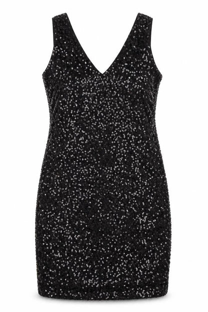 Front view of Kayamia women’s black polyester shift, size M, v-neck pullover