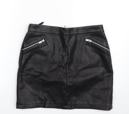 Dorothy Perkins Womens Black  Polyester A-Line Skirt Size 10   Zip