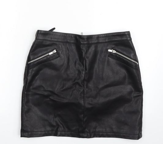 Dorothy Perkins Womens Black  Polyester A-Line Skirt Size 10   Zip