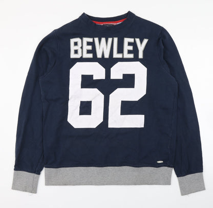 Bewley & Ritch Mens Blue Round Neck  Cotton Pullover Jumper Size XL
