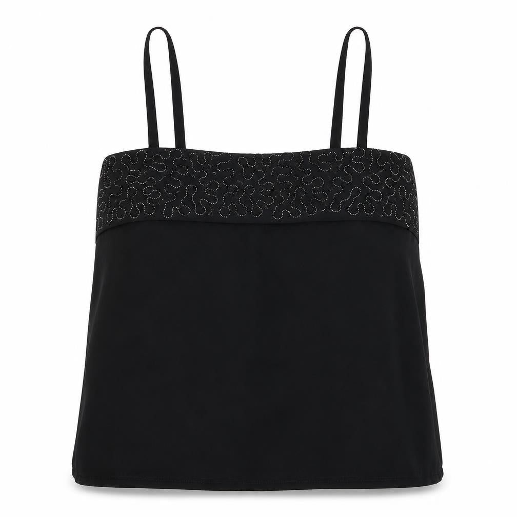 Front view of Cosie&Co women’s black polyester camisole blouse, size UK 12, square neck