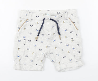 Bobaibi Boys White Geometric 100% Cotton Cropped Trousers Size 24 Months  Pullover