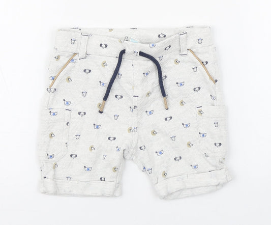 Bobaibi Boys White Geometric 100% Cotton Cropped Trousers Size 24 Months  Pullover