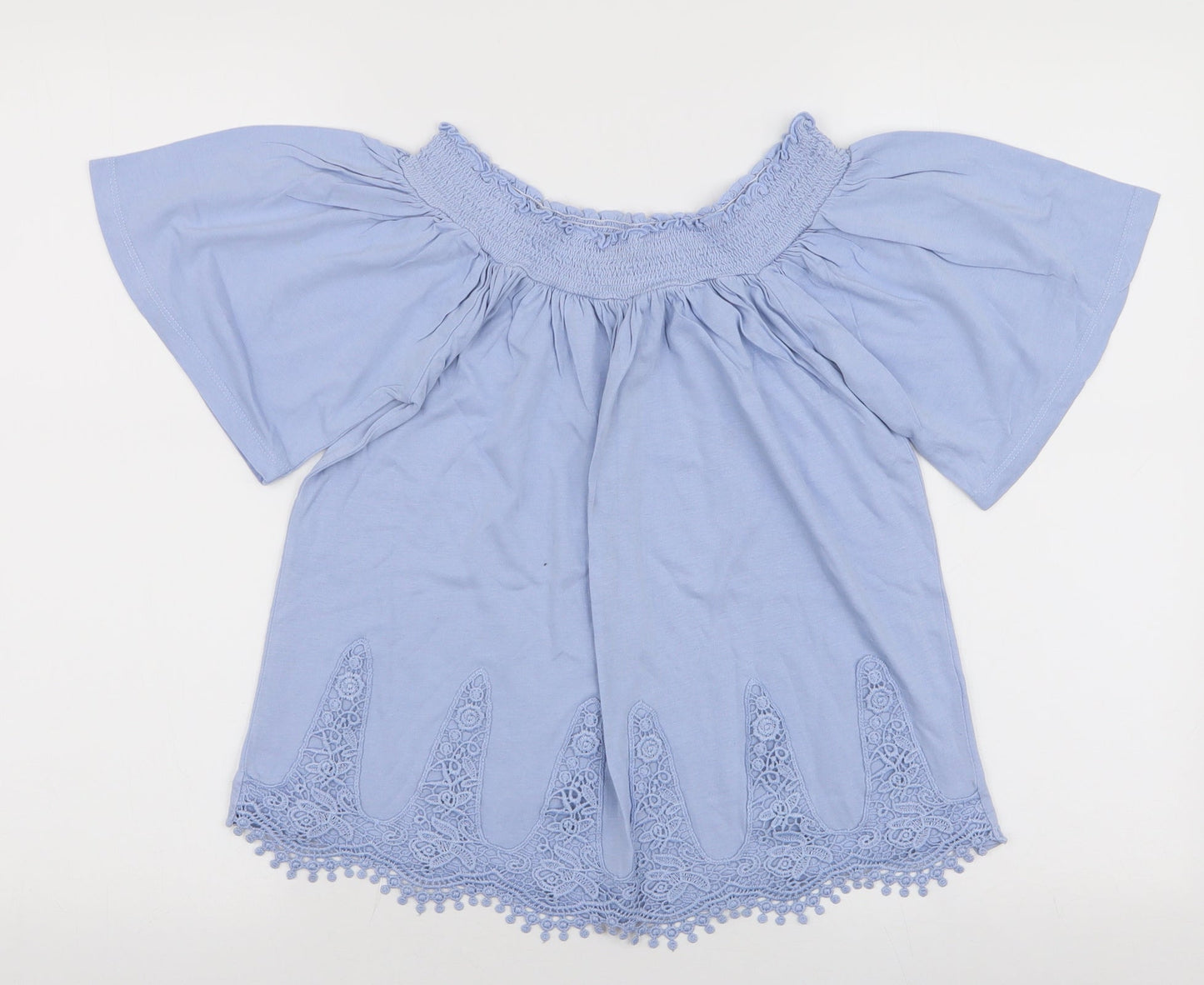 George Womens Blue  Cotton Jersey Blouse Size 8 Off the Shoulder