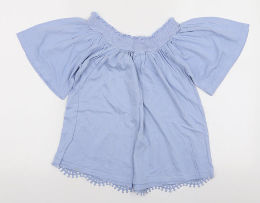 George Womens Blue  Cotton Jersey Blouse Size 8 Off the Shoulder