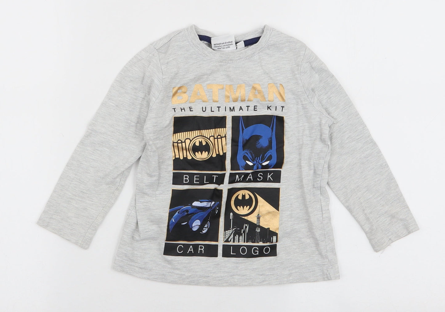 Primark Boys Grey  Cotton Jersey T-Shirt Size 2-3 Years Round Neck Pullover - Batman